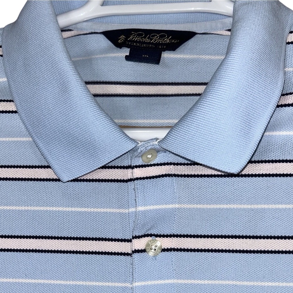 Brooks Brothers Performance Polo Mens Blue Stripes Short Sleeve Golf 2XL